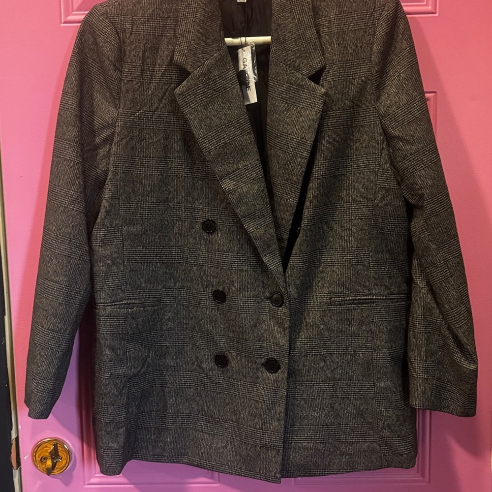Garage Women's Gray/Black Plaid Blazer‎